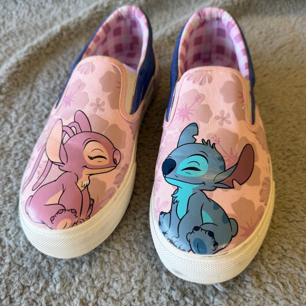 DISNEY Stitch & Angel Sneakers Womens 7 Low Top Slip-on Pink Shoes Ground Up